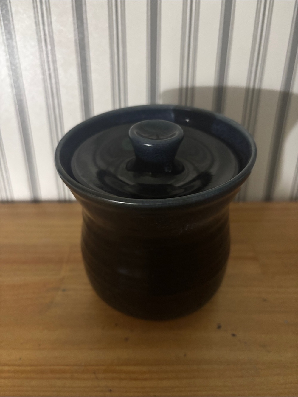 Dark Blue Ceramic Lidded Jar